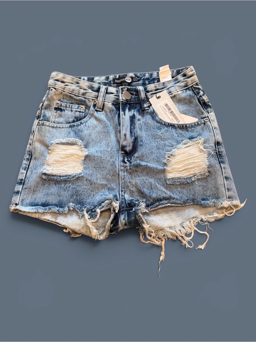 Boohoo Light Blue High Rise Distressed Denim Cutoff Shorts Size 2 NWT